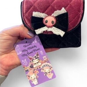 Her Universe Quilted Velvet Bow Pouch - Pink and Black